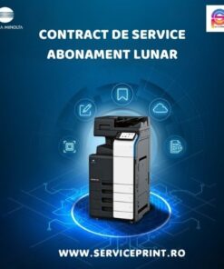 Imprimantă multifuncțională Konica Minolta, model avansat, cu funcții de copiere, imprimare și scanare, ideală pentru birouri.