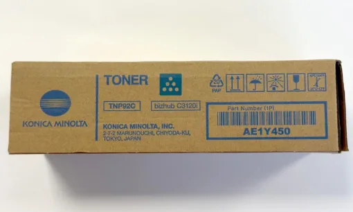 Cartus toner Konica Minolta TNP92C pentru imprimante bizhub C3120i, cu număr de parte AE1Y450.