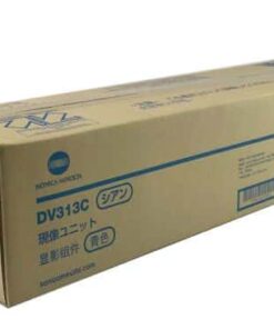 Cutie de carton DV313C, marca Konicaminolta, utilizată pentru transportul echipamentelor de birou, dimensiuni lungi, design simplu.