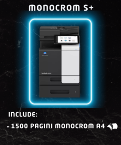 bonamentul Monocrom S+ ofera spre inchiriere copiatoare pentru firmele cu un volum mediu de printare, avand incluse 1500 pagini A4 alb-negru. Gratuit! Numarul de pagini pentru functia de scanare este nelimitată! Functii: Copiator, imprimanta, scanner. Dotari: RADF, DUPLEX, Interfata RETEA.