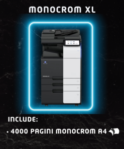 Abonamentul Monocrom XL ofera spre inchiriere copiatoare pentru firmele cu un volum mare de printare, avand incluse 4000 de pagini alb-negru A4. Gratuit! Numarul de pagini pentru functia de scanare este nelimitat! Functii: Copiator, imprimanta, scanner. Dotari: RADF, DUPLEX, Interfata RETEA.