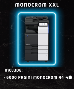 Abonamentul Monocrom XXL ofera spre inchiriere copiatoare pentru firmele cu un volum mare de printare, avand incluse 6000 de pagini alb-negru A4. Gratuit! Numarul de pagini pentru functia de scanare este nelimitat! Functii: Copiator, imprimanta, scanner. Dotari: RADF, DUPLEX, Interfata RETEA.